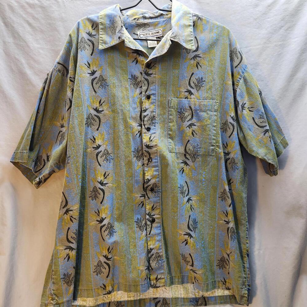 Pacific Scene Hawaiian‎ Shirt Floral Mens Size XL